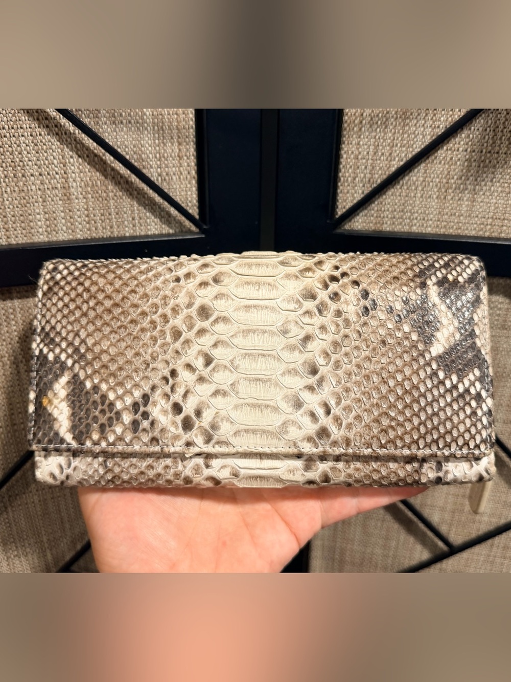 *AUTHENTIC Snakeskin* Python Snakeskin Fold-Over Snap Clutch - SCALES IN TACT